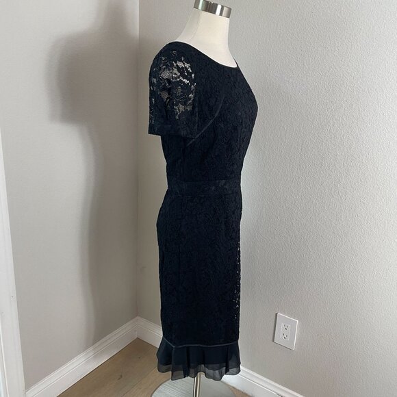 Tory Burch Womens 8 Bovary Lace Black Sheath Dress Ruffle Hem Short Sleeve - Picture 4 of 12